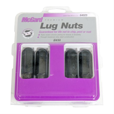 McGard Hex Lug Nut (Cone Seat) M14X2.0 / 13/16 Hex / 2.25in. Length (4-Pack) - Black