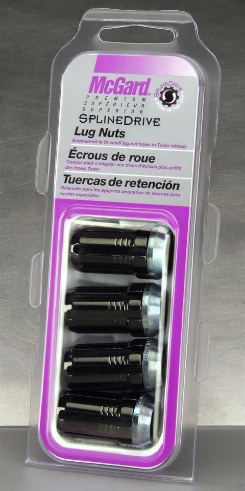 McGard SplineDrive Lug Nut (Cone Seat) 1/2-20 / 1.60in. Length (4-Pack) - Black (Req. Tool)