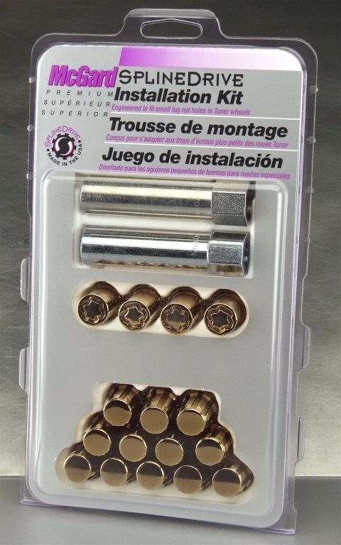 McGard SplineDrive Tuner 4 Lug Install Kit w/Locks & Tool (Cone) M12x1.5 / 13/16 Hex - Gold (CS)