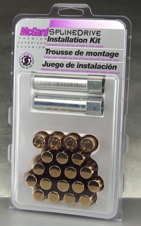 McGard SplineDrive Tuner 5 Lug Install Kit w/Locks & Tool (Cone) M12x1.5 / 13/16 Hex - Gold (CS)