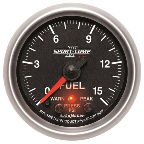Autometer Sport-Comp II 2-1/16in 0-15 PSI Fuel Pressure Gauge