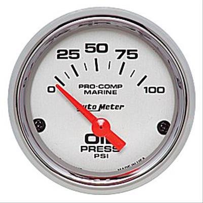 Autometer Ultra-Lite 2-1/16in Electric 100 PSI Oil Pressure Gauge Marine Chrome