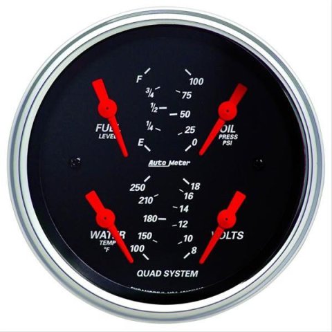 Autometer Designer Black 5in Quad Gauge - Fuel Level / Oil Pressure / Water Temperature / Voltmeter