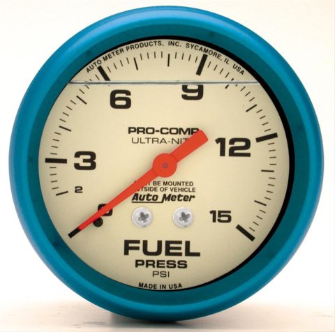 Autometer Ultra-Nite 2-5/8in 15psi Mechanical Glow In The Dark Fuel Pressure Gauge