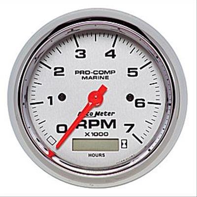 Autometer Marine Chrome Ultra-Lite 3-3/8in 7K RPM w/Hourmeter Tachometer Gauge