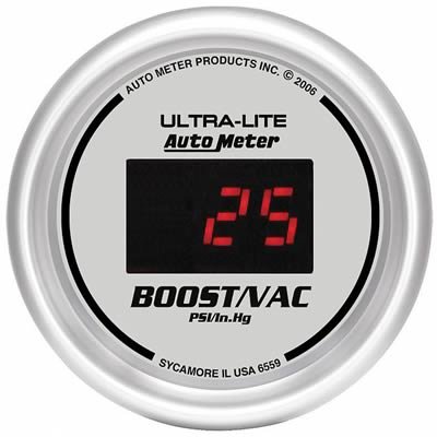 Autometer Ultra-Lite 2-1/16in 30INHG-30PSI Digital Silver Dial Vacuum/Boost Gauge w/ Red Led