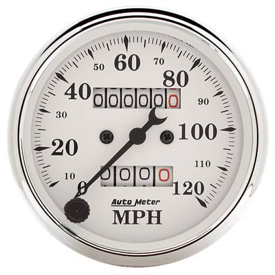 Auto Meter 3-1/8in 120MPH Mechanical Speedometer Old Tyme White Gauge