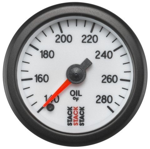 Autometer Stack 52mm 140-280 Deg F 1/8in NPTF Male Pro Stepper Motor Oil Temp Gauge - White