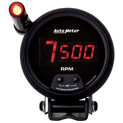 Autometer Quick-Lite Digital 10K RPM Pedestal Mount 3 3/4in Tachometer Black Dial w/ Red LED