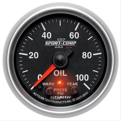 Autometer Sport-Comp II 52.4mm 0-100 PSI Oil Pressure Peak & Warn w/ Electronic Control Gauge