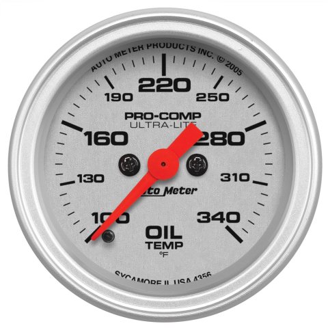 Autometer Ultra-Lite 52mm 100-340 degree F Full Sweep Electronic Oil Temperature Gauge