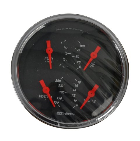 Autometer Designer Black 3.375in Quad Gauge - Fuel Level / Oil Pressure / Water Temp. / Voltmeter
