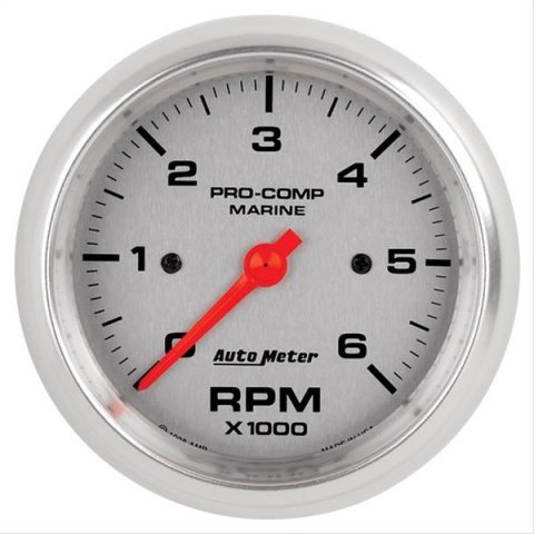 Autometer Marine Silver Ultra-Lite Gauge 3-3/8in Tachometer 6K RPM