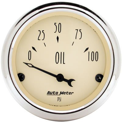 Autometer 2-1/16 inch Electric Oil Pressure 100PSI Antique Beige Gauge