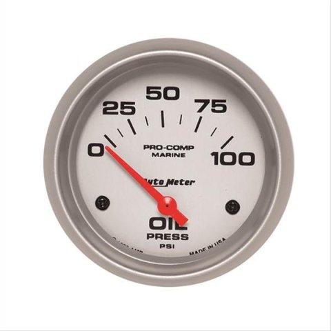Autometer Marine Silver Ultra-Lite 2-5/8in 100PSI Electric Oil Pressure Gauge