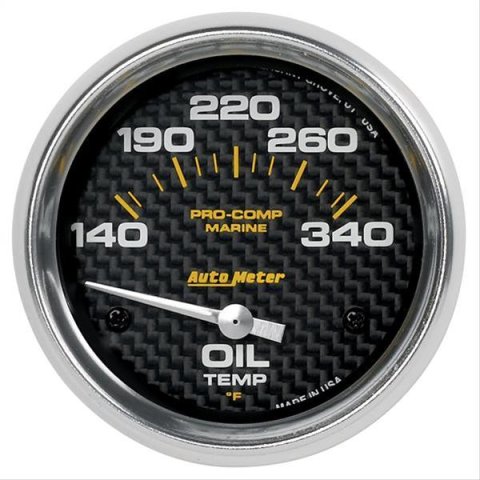 Autometer Marine Carbon Fiber Electric Oil Temperature Gauge 2-5/8in 140-300 Deg F