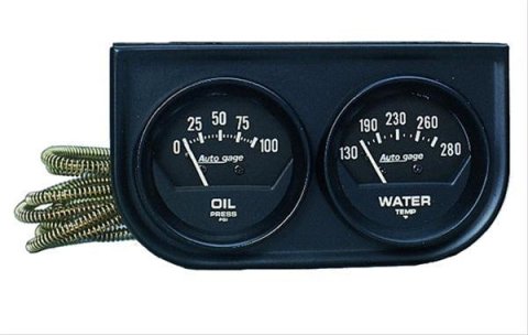 Autometer AutoGage Two-Gauge Console 52.4mm Mech 0-100 PSI Oil Press / 130-280 Deg Water Temp- Black