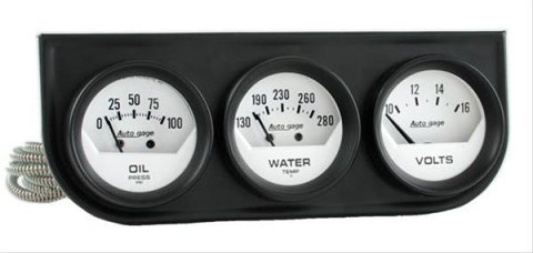 Autometer AutoGage Analog Console Oil/Water Temp/Volt 2in Gauges White Dial - Black Bezel