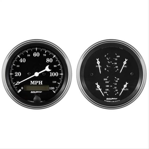 Auto Meter Gauge Kit 2 pc. Quad & Speedometer 3 3/8in Old Tyme Black