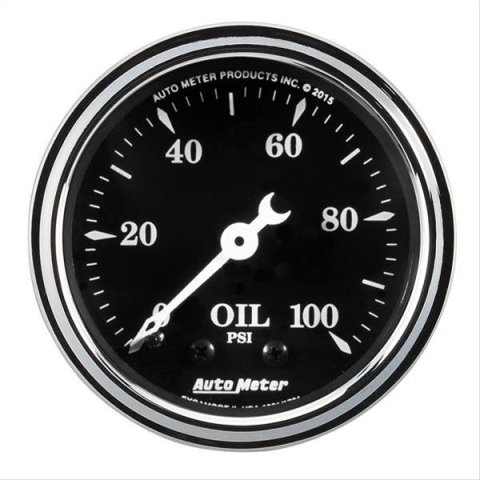 Auto Meter Gauge Oil Press 2 1/16in 100psi Mech Old Tyme Black