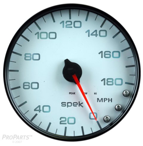 Autometer Spek-Pro Gauge Speedometer 5in 180 Mph Elec. Programmable White/Black