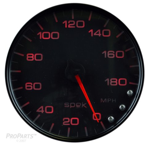 Autometer Spek-Pro Gauge Speedometer 5in 180 Mph Elec. Programmable Black/Black