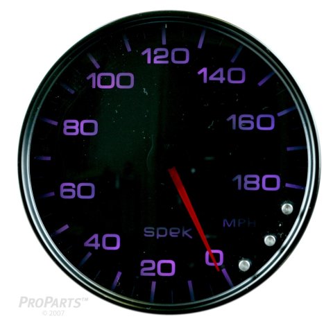 Autometer Spek-Pro Gauge Speedometer 5in 180 Mph Elec. Programmable Black/Smoke/Black