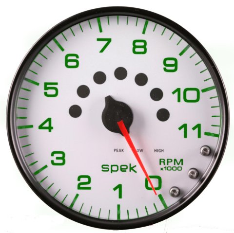 Autometer Spek-Pro Gauge Tachometer 5in 11K Rpm W/Shift Light & Peak Mem White/Black