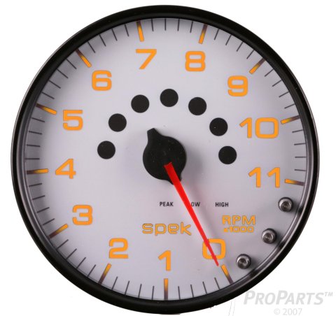 Autometer Spek-Pro Gauge Tachometer 5in 11K Rpm W/Shift Light & Peak Mem White/Black