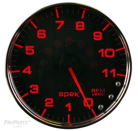 Autometer Spek-Pro Gauge Tachometer 5in 11K Rpm W/Shift Light & Peak Mem Black/Chrome