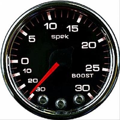 Autometer Spek-Pro Gauge Vac/Boost 2 1/16in 30Inhg-30psi Stepper Motor W/Peak & Warn Black/Chrome