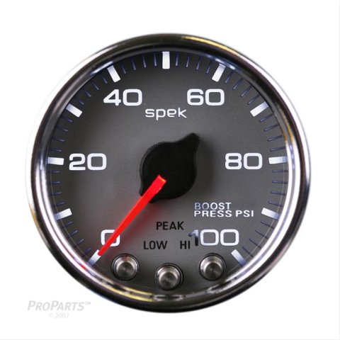 Autometer Spek-Pro Gauge Boost 2 1/16in 100psi Stepper Motor W/Peak & Warn Slvr/Chrm