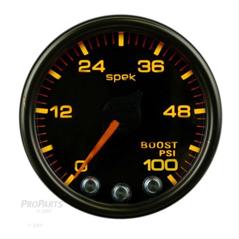 Autometer Spek-Pro Gauge Boost 2 1/16in 100psi Stepper Motor W/Peak & Warn Blk/Blk