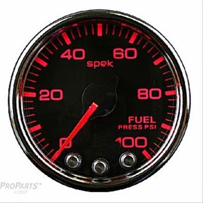 Autometer Spek-Pro Gauge Fuel Press 2 1/16in 100psi Stepper Motor W/Peak & Warn Blk/Chrm