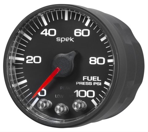 Autometer Spek-Pro Gauge Fuel Press 2 1/16in 100psi Stepper Motor W/Peak & Warn Blk/Blk