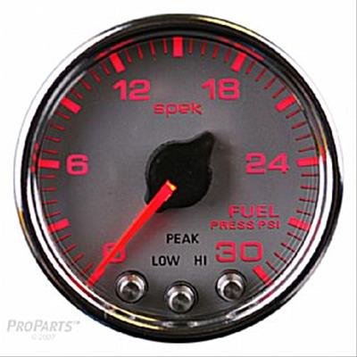 Autometer Spek-Pro Gauge Fuel Press 2 1/16in 30psi Stepper Motor W/Peak & Warn Slvr/Chrm