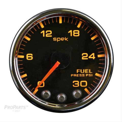 Autometer Spek-Pro Gauge Fuel Press 2 1/16in 30psi Stepper Motor W/Peak & Warn Blk/Chrm