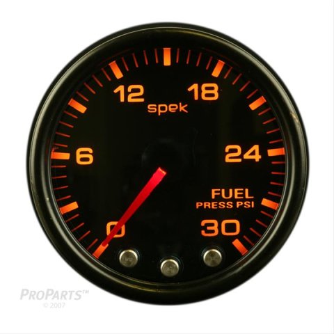 Autometer Spek-Pro Gauge Fuel Press 2 1/16in 30psi Stepper Motor W/Peak & Warn Blk/Smoke/Blk