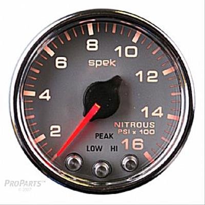 Autometer Spek-Pro Gauge Nitrous Press 2 1/16in 1600psi Stepper Motor W/Peak & Warn Slvr/Chrm