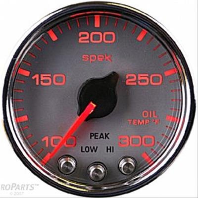 Autometer Spek-Pro Gauge Oil Temp 2 1/16in 300f Stepper Motor W/Peak & Warn Slvr/Chrm