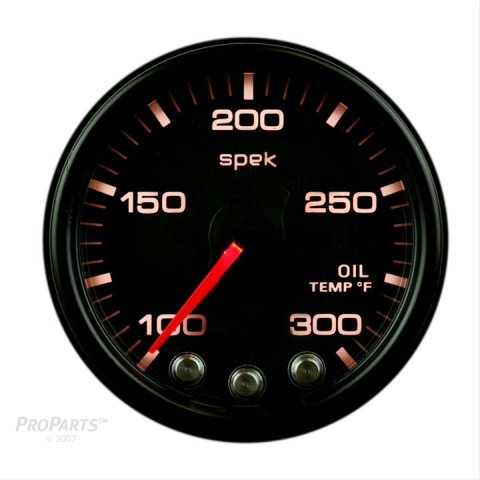 Autometer Spek-Pro Gauge Oil Temp 2 1/16in 300f Stepper Motor W/Peak & Warn Blk/Blk