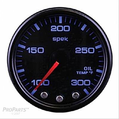 Autometer Spek-Pro Gauge Oil Temp 2 1/16in 300f Stepper Motor W/Peak & Warn Blk/Smoke/Blk