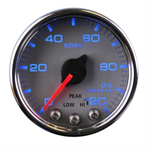 Autometer Spek-Pro Gauge Oil Press 2 1/16in 120psi Stepper Motor W/Peak & Warn Slvr/Chrm