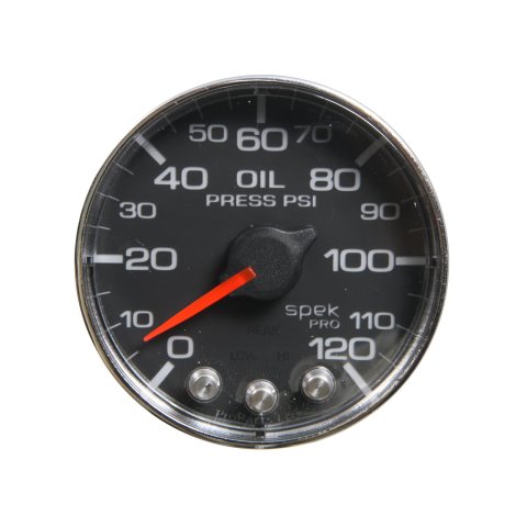 Autometer Spek-Pro Gauge Oil Press 2 1/16in 120psi Stepper Motor W/Peak & Warn Blk/Chrm