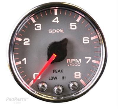 Autometer Spek-Pro Gauge Tach 2 1/16in 8K Rpm W/ Shift Light & Peak Mem Slvr/Chrm