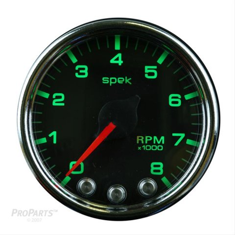 Autometer Spek-Pro Gauge Tach 2 1/16in 8K Rpm W/ Shift Light & Peak Mem Blk/Chrm