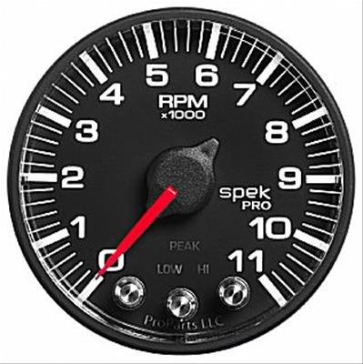 Autometer Spek-Pro Gauge Tach 2 1/16in 11K Rpm W/ Shift Light & Peak Mem Blk/Blk
