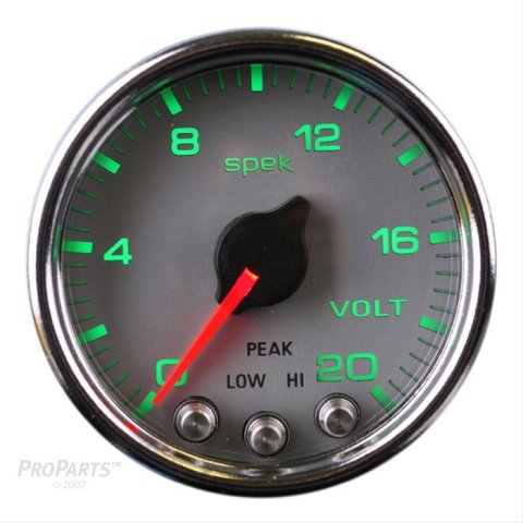 Autometer Spek-Pro Gauge Voltmeter 2 1/16in 16V Stepper Motor W/Peak & Warn Slvr/Chrm