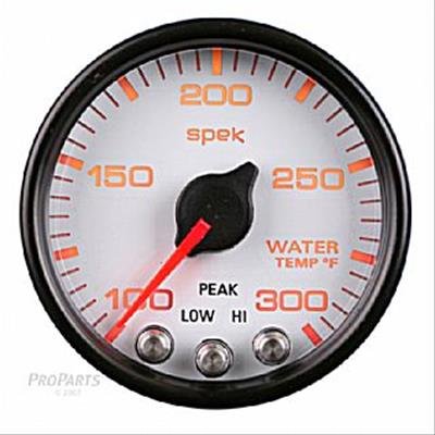 Autometer Spek-Pro Gauge Water Temp 2 1/16in 300f Stepper Motor W/Peak & Warn Wht/Blk