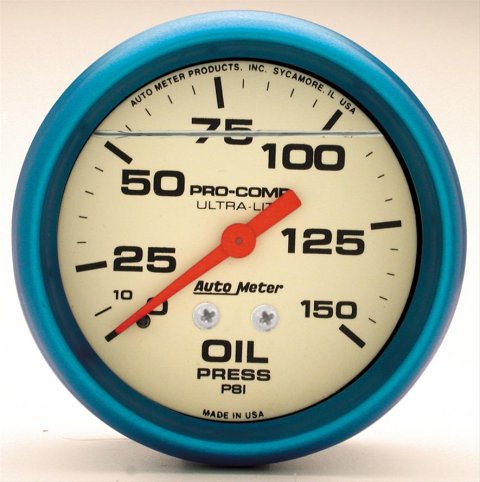 Autometer Ultra-Nite 2-5/8in 0-150 PSI Liquid Filled Mechanical Glow In Dark Oil Pressure Gauge